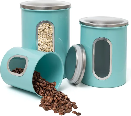 Mixpresso Juego de 3 recipientes de color azul aguamarina para la cocina, juego de recipientes herméticos con ventana transparente, tarros de Azul