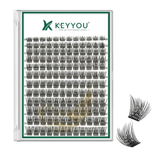 Miniatura 116 de KEYYOU Racimos de pestañas, 96 piezas de extensiones de pestañas DIY, rizado D de 16 mm, negro, realista, no irritante, fácil de colocar en casa