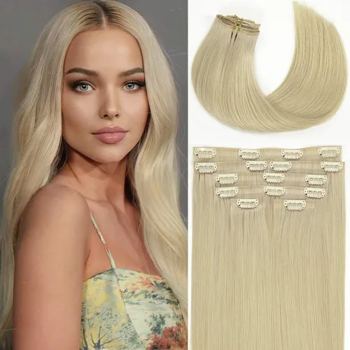 Miniatura 9 de Loxxy Extensiones de cabello humano con clip, sin costuras, 22 pulgadas, color marrón oscuro a castaño oscuro y marrón oscuro, 7 piezas