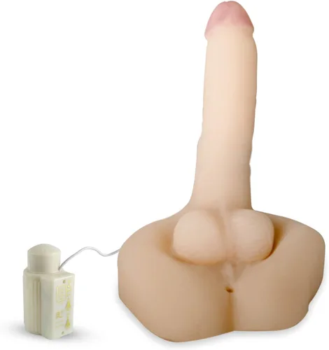 LeLuv Consolador Vibrador realista balanceo 7.5 pulgadas pene y testículos beige polla y bolas
