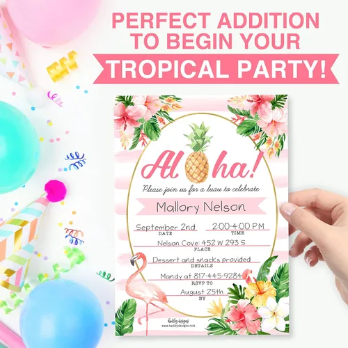 Miniatura 7 de Hadley Designs 25 invitaciones de fiesta en la piscina para niñas, invitaciones de cumpleaños tropicales hawaianas para niños y adultos, perfectas