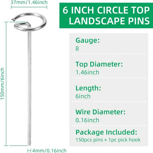 Miniatura 3 de 150 Pack 6 Inch Landscape Staples, Thickened 8 Gauge Circle Top Garden Stakes Heavy Duty Galvanized Landscape Fabric Pins for Securing Weed Barrier