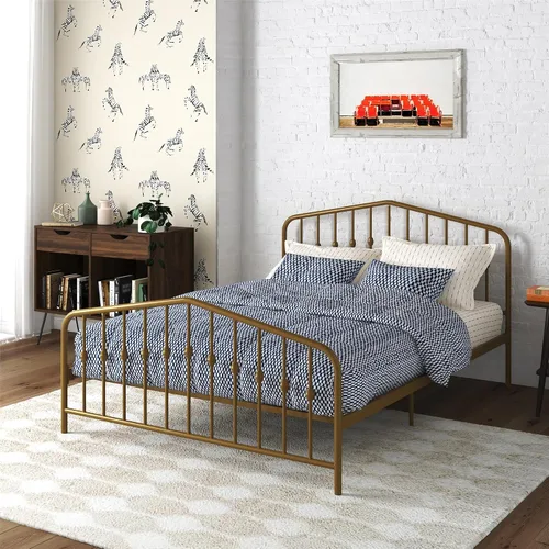 Miniatura 14 de Novogratz Bushwick - Marco de cama Queen de metal con cabecera ligeramente triangular, husillos insertados, base ajustable para almacenamiento,
