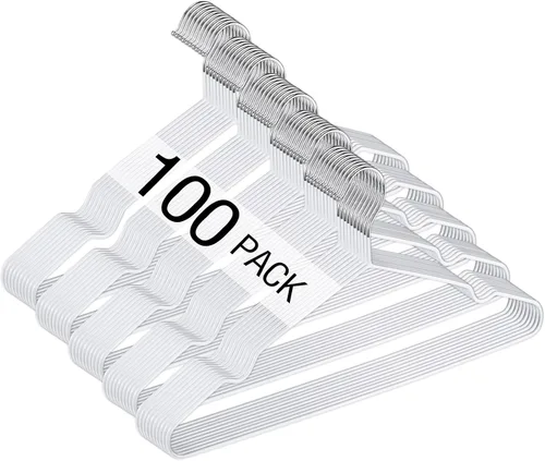Miniatura 10 de Wesiti 100 piezas de perchas de alambre de metal antideslizantes para ahorrar espacio, perchas fuertes de 15.7 pulgadas en triángulo para ropa