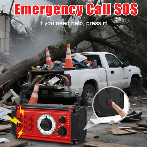 Miniatura 5 de Radio de emergencia con manivela de 37000 mWh, radio meteorológica solar portátil AM/FM/NOAA con batería recargable, cargador USB, alarma SOS
