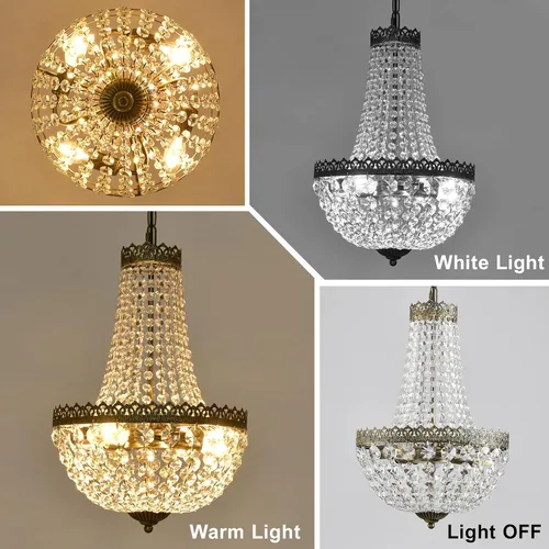 Miniatura 8 de 4 luces estilo imperio francés, mini lámpara de cristal para granja, acabado de latón antiguo, lámpara de techo para comedor, dormitorio, vestíbulo