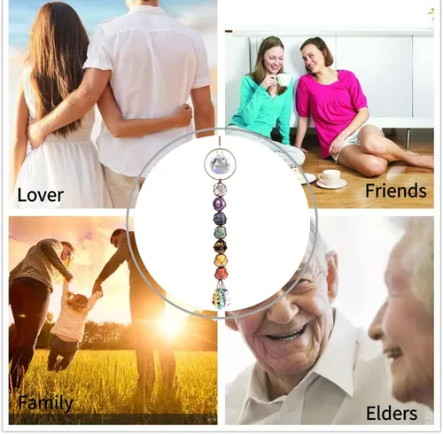 Miniatura 7 de Adornos colgantes de cristal hechos a mano para ventana de automóvil, 7 chakras, decoración del hogar, adorno de Feng Shui, adorno de yoga