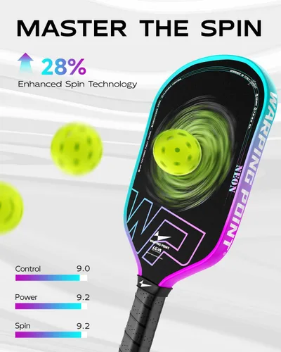 Miniatura 4 de Warping Point Pala de pickleball Neon Gen 3, aprobada por UPA-A, fibra de carbono T700 cruda de triple capa, núcleo EdgeFusion de 16 mm, marco