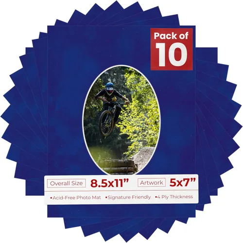 Miniatura 23 de Tapete de 8.5 x 11 pulgadas con corte biselado para fotos de 5 x 7 pulgadas, diseño ovalado, color azul bebé, sin ácidos, mate para proteger tus