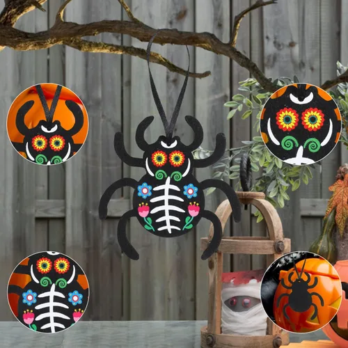 Miniatura 3 de CCINEE 24Pcs Dia De Los Muertos Felt Ornaments, Mexcian Skeleton Halloween Ornaments for Day of The Dead Themed Party School Bags Indoor Outoor Tree