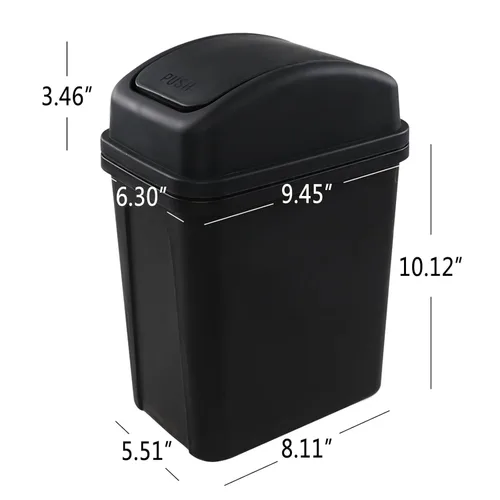 Miniatura 2 de Paquete de 1 cubo de basura pequeño de plástico de 2 galones, cubos de basura con tapa abatible, color negro