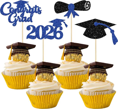 Miniatura 47 de Gyufise 1 paquete de decoración de pastel de graduación 2025 con purpurina de felicitaciones clase de 2025, decoración de pastel de diploma 2025