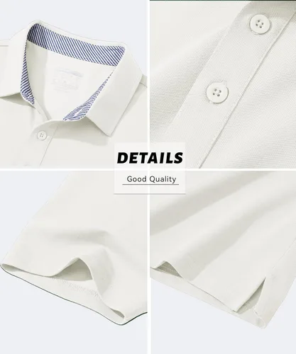 Miniatura 6 de MAGCOMSEN Camisas polo de manga corta para hombre, de algodón, piqué de 3 botones, ajuste clásico, informal, camisetas de golf