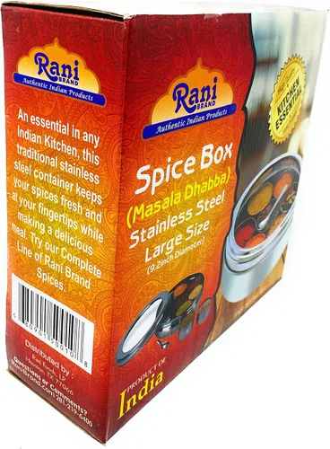 Miniatura 6 de Caja de especias Rani de acero inoxidable transparente redonda para almacenamiento (Masala Dabba) de 7 compartimentos, con cuchara