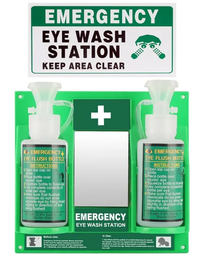 Estación portátil de lavado de ojos aprobada por OSHA - Montada en pared, kit de botellas de enjuague de emergencia para ojos, 16oz sin solución de