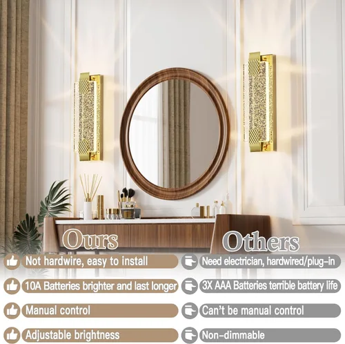 Miniatura 7 de camuucci Aplique de pared operado por batería recargable de 12000mAh, luz de pared para interiores, sin cableado, control remoto, regulable