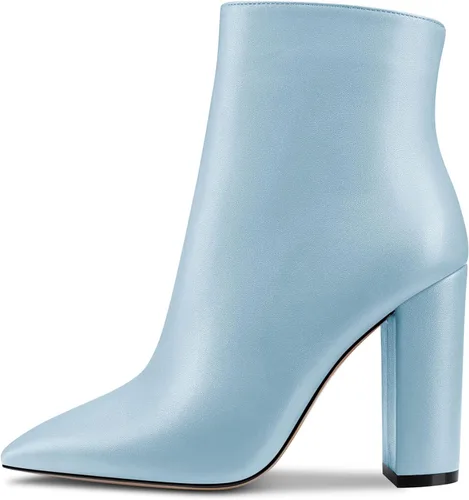 Miniatura 2 de Aachcol Botas de tobillo para mujer, botines cortos con puntera puntiaguda, tacón alto, con cremallera mate, 4 pulgadas