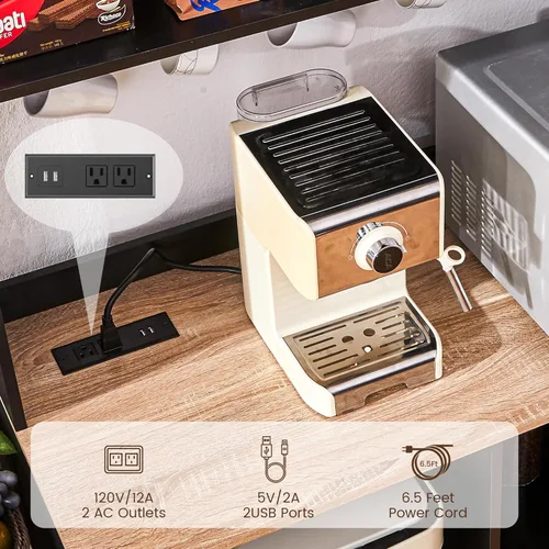 Miniatura 7 de Mini gabinete de nevera con almacenamiento, gabinete de barra de café con espacio para refrigerador pequeño y toma de corriente, gabinete de bar