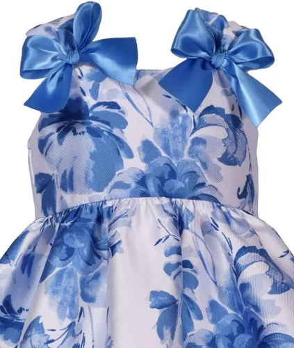 Miniatura 2 de Bonnie Jean Vestido Mikado de Toile floral azul blanco para niñas 3M-4T