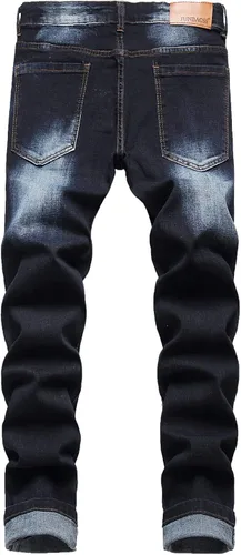 Miniatura 2 de Junbaoss - Jeans elásticos ajustados para hombre pantalones de mezclilla ajustados rasgados para hombre pantalones de cintura flexible de pierna