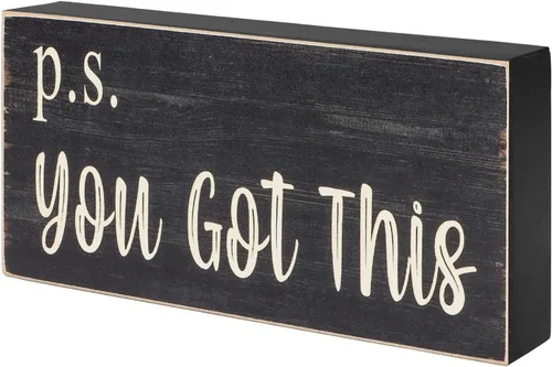 Miniatura 8 de Esur Decoración Negra Motivacional para Escritorio de Oficina en Casa - Letrero de Caja de Madera Estilo Granja Regalo para Mujeres - P.S. You Got