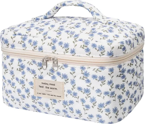Miniatura 21 de Gosect Bolsa de maquillaje grande, bonita bolsa de cosméticos para mujeres y niñas, bolsa de aseo estética de coqueta floral, bolsa organizadora