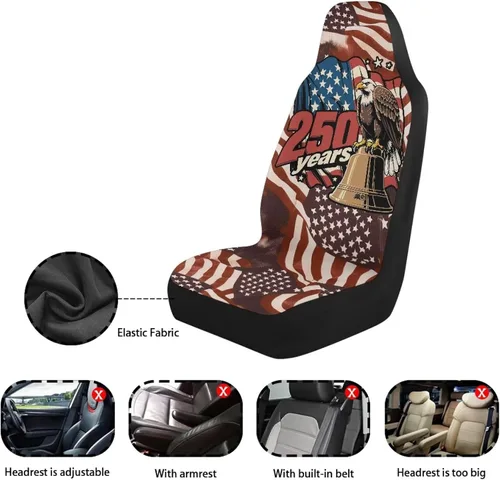 Miniatura 5 de 250 Years Car Seat Covers Set of 2 Eagle Flag Car Seat Cover Protector Front Seats Patriotic Auto Interior Accessories Stretch Polyester Fabric