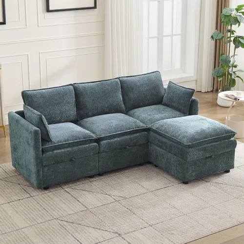 Miniatura 9 de Otomana cuadrada grande de 27 pulgadas con almacenamiento, reposapiés tapizado moderno con patas antideslizantes para sofá, mesa de café, sala