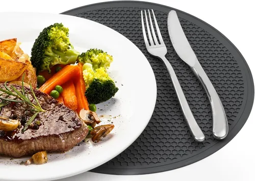 Miniatura 8 de 12" Cubierta para microondas y esterilla, tapa grande con ventilación plegable para evitar salpicaduras, placa de cocina redonda de silicona Gris