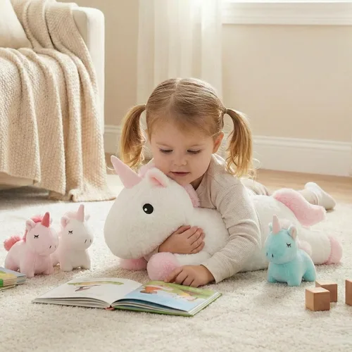 Miniatura 6 de WEIGEDU Juguetes de unicornio para niñas de 1, 2, 3, 4, 5, 6, 7, 8 años, animal de peluche mamá con 3 bebés unicornios en su barriga, juego