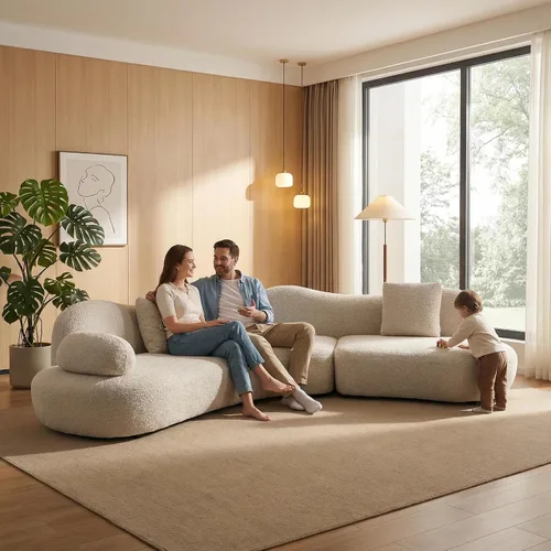 Miniatura 10 de SSC SATITUNCASA - Sofá modular curvo de 102.36 pulgadas, acogedor sofá Boucle para sala de estar, sofá de 4 plazas color crema con almohadas, sofá