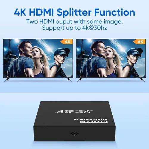 Miniatura 7 de Reproductor multimedia 4K @30Hz con salida dual HDMI, AV/VGA, divisor HDMI 4K, reproductor MP4 digital para 14TB HDD/512G USB/256G tarjeta SD/H.265