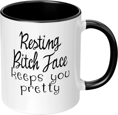 Taza de café de cerámica con la cara de perra descansando te mantiene bonita, divertido regalo de broma para amigos, regalo de cumpleaños, taza de