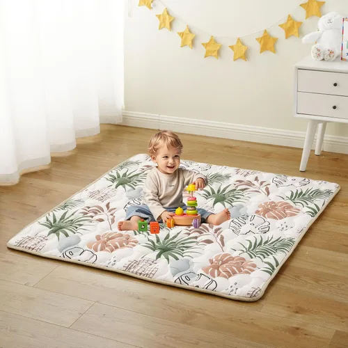 Miniatura 8 de Bunnikins & Clover Tapete de suelo para bebé, 50 x 50 pulgadas, tapete de juego suave y grueso, plegable y antideslizante de una pieza, alfombra