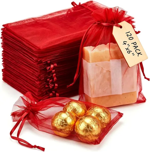 Miniatura 8 de VGOODALL 120 bolsas de regalo de organza negra, bolsas de regalo de malla de caramelo, bolsas de joyería para Navidad, suministros de fiesta de boda