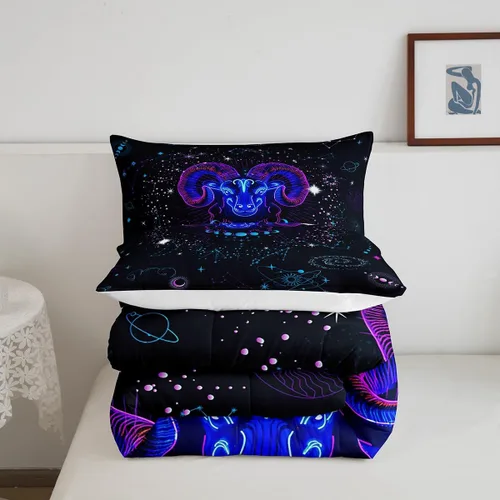 Miniatura 5 de Aries Bedding - Juego de edredón tamaño individual de nebulosa hippie y astrología del zodiaco trippy, juegos de ropa de cama y colecciones