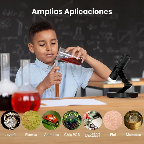 Miniatura 9 de Microscopio digital inalámbrico M2C 50X-1000X Microscopio portátil de mano 1080P HD con soporte ajustable, mini microscopio USB para monedas, lupa