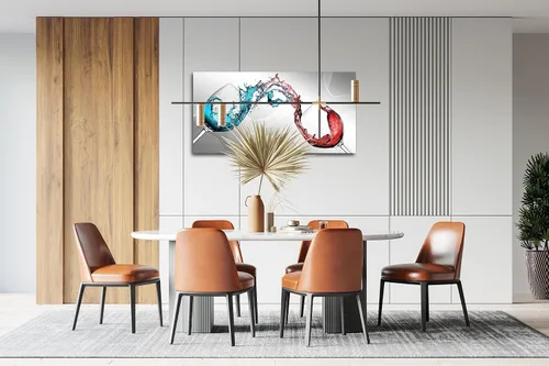 Miniatura 4 de Jiuqinghua Decoración artística de pared grande en lienzo con imagen abstracta de copa de vino tinto, 1 panel, copa de vino azul y tinto, obra