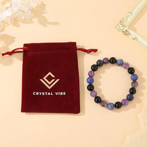 Miniatura 15 de Crystal Vibe Triple Protection Bracelet - 10mm Bead Bracelet for women men With Natural Stones of Tiger Eye Hematite and Black Obsidian - Healing
