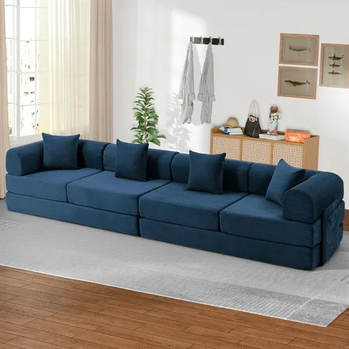 Miniatura 19 de Sofá cama modular en forma de U de 141.73 pulgadas, sofá de pana modular 6 en 1 con sensación suave como una nube, bolsa de almacenamiento
