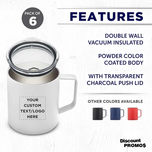 Miniatura 2 de Kenai - Tazas de viaje personalizadas con recubrimiento en polvo, 13.5 onzas, juego de 6, paquete personalizado a granel, doble pared, perfectas
