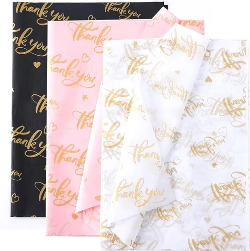 Miniatura 8 de 100 hojas de papel de seda de regalo de agradecimiento de 14 x 20 pulgadas, color rosa reciclable con bolsa de embalaje dorada metálica para bodas