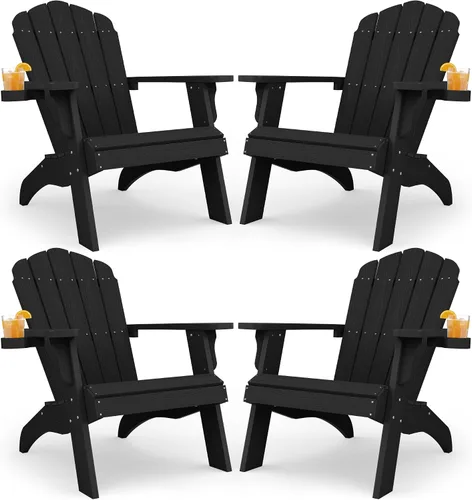 Miniatura 26 de YEFU Juego de 2 sillas Adirondack de plástico de gran tamaño con portavasos (gran doble propósito), resistentes a la intemperie, sillas de madera