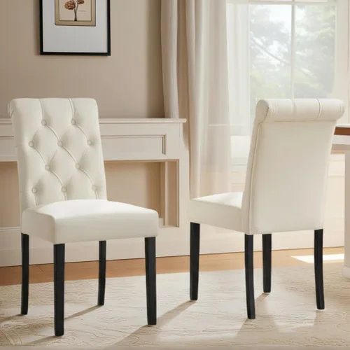 Miniatura 13 de Juego de 2 sillas de comedor de terciopelo tapizadas, modernas sillas decorativas copetudas, sillas laterales Parsons de madera para el hogar, negro
