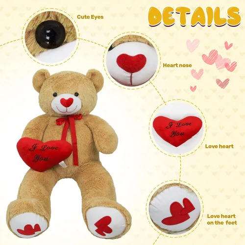 Miniatura 3 de Oso de peluche gigante de 43.3 pulgadas con almohada de corazón suave, animal de peluche, regalo del día de San Valentín (azul, 43.3 pulgadas)
