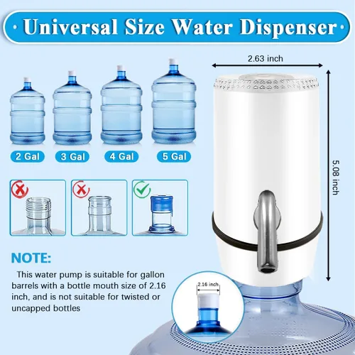 Miniatura 4 de Dispensador de agua para botella de 5 galones, bomba de agua eléctrica para jarra de 5 galones con interruptor y carga USB, dispensador de jarra