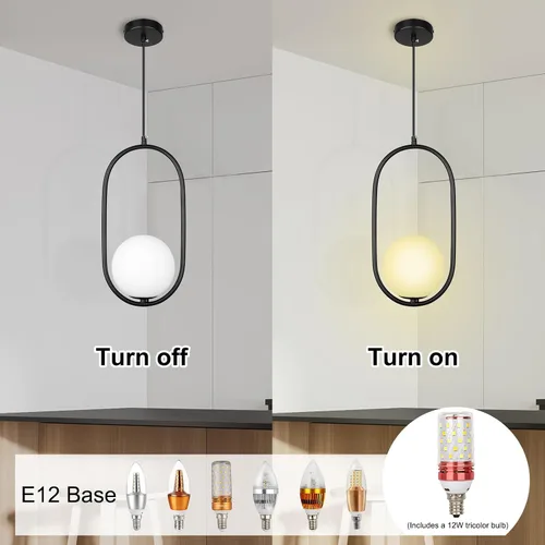 Miniatura 8 de lobolighting Iluminación colgante moderna, paquete de 2 lámparas colgantes negras de altura ajustable, lámpara de mediados de siglo, globo de vidrio