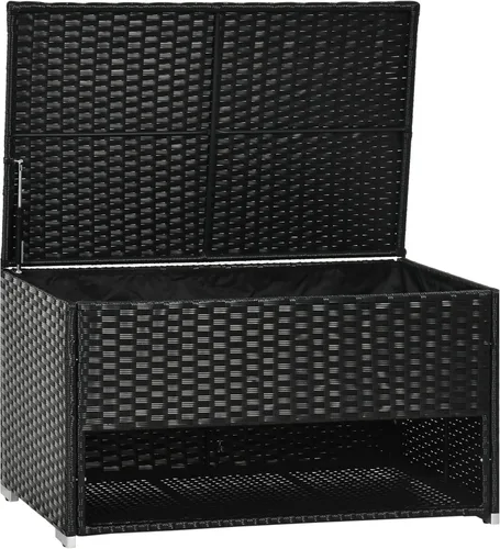 Outsunny Caja de cubierta y almacenamiento de zapatos, toallero de mimbre de ratán PE con forro para interiores, exteriores, cojines de muebles de