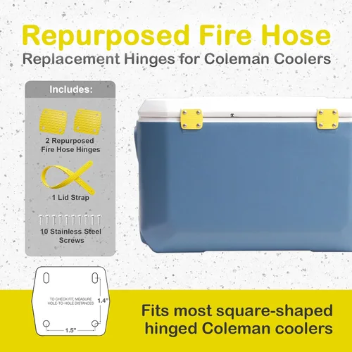 Miniatura 2 de Coleman - Kit de reemplazo de bisagra para refrigerador, 2 bisagras, 1 correa de tapa, irrompible, fabricado en Estados Unidos, manguera contra