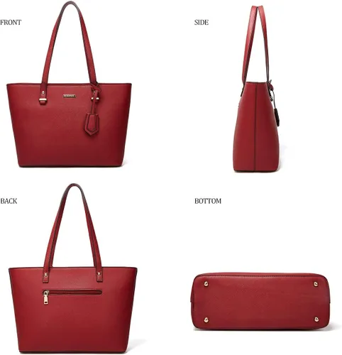 Miniatura 20 de Juego de 4 bolsas modernos para mujer de cuero sintético: bolso tote, bolso de hombro, bolso de mano y cartera.